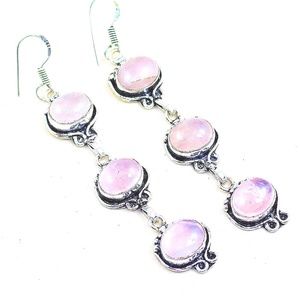 NWT Rose Quartz Cabocon 925 Sterling Silver Earrings